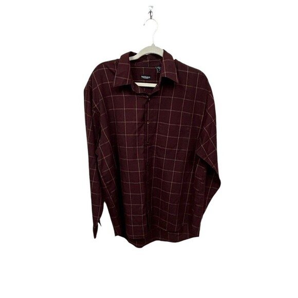 Van Heusen Mens Large Burgandy Plaid Button Up Shirt Long Sleeve 16 - 16.5 - Picture 2 of 7